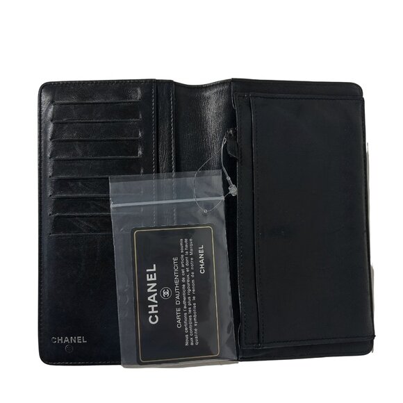 Chanel Lambskin Camellia Embossed Yen Wallet Black - Picture 3 of 3